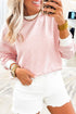 Striped Sleeve Waffle Knit Split Neck Casual Long Sleeve Top