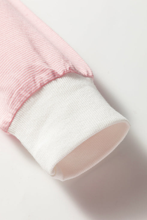 Striped Sleeve Waffle Knit Split Neck Casual Long Sleeve Top