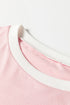 Striped Sleeve Waffle Knit Split Neck Casual Long Sleeve Top