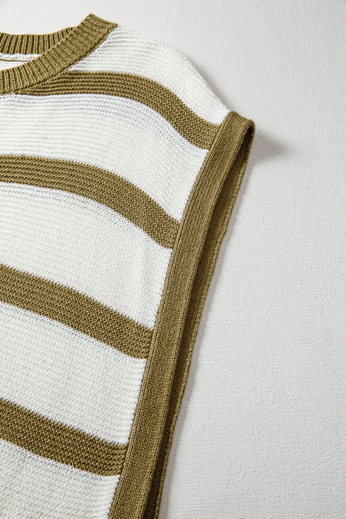 Striped Sleeveless Knit Side Tie Pullover Sweater Vest