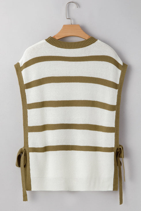Striped Sleeveless Knit Side Tie Pullover Sweater Vest