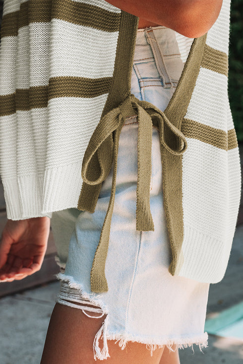 Striped Sleeveless Knit Side Tie Pullover Sweater Vest