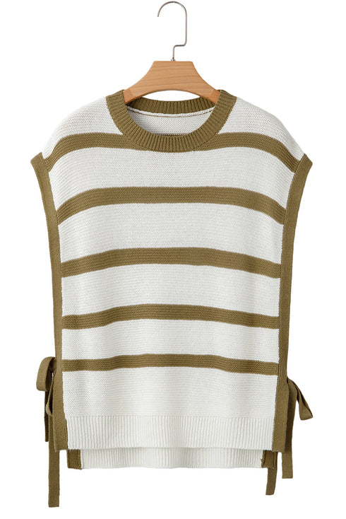 Striped Sleeveless Knit Side Tie Pullover Sweater Vest