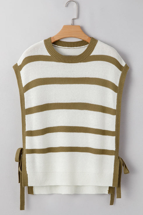 Striped Sleeveless Knit Side Tie Pullover Sweater Vest