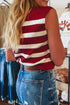 Striped Sleeveless Split Neck Collared Knit Top