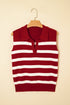 Striped Sleeveless Split Neck Collared Knit Top