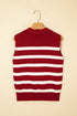 Striped Sleeveless Split Neck Collared Knit Top
