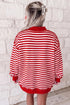 Striped Slogan Embroidered Patch Mock Neck Oversized Sweatshirt