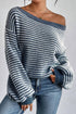 Striped Slouchy Knit Boat Neck Pullover Sweater