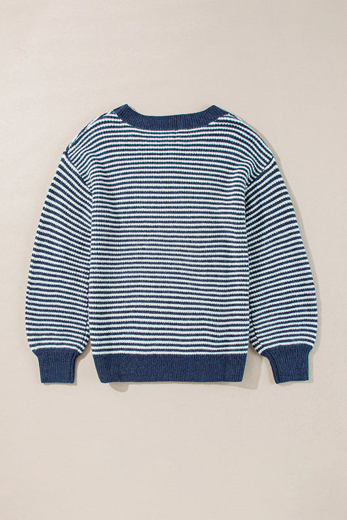 Striped Slouchy Knit Boat Neck Pullover Sweater