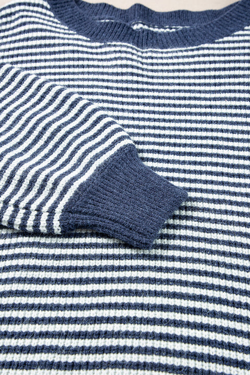 Striped Slouchy Knit Boat Neck Pullover Sweater