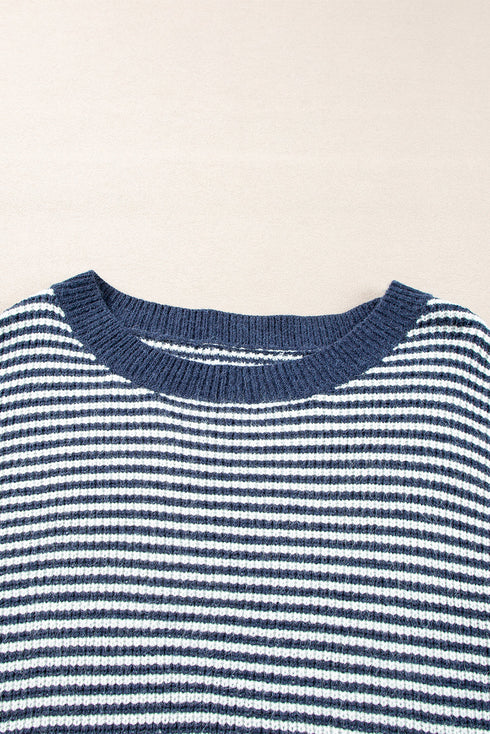 Striped Slouchy Knit Boat Neck Pullover Sweater