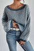 Striped Slouchy Knit Boat Neck Pullover Sweater