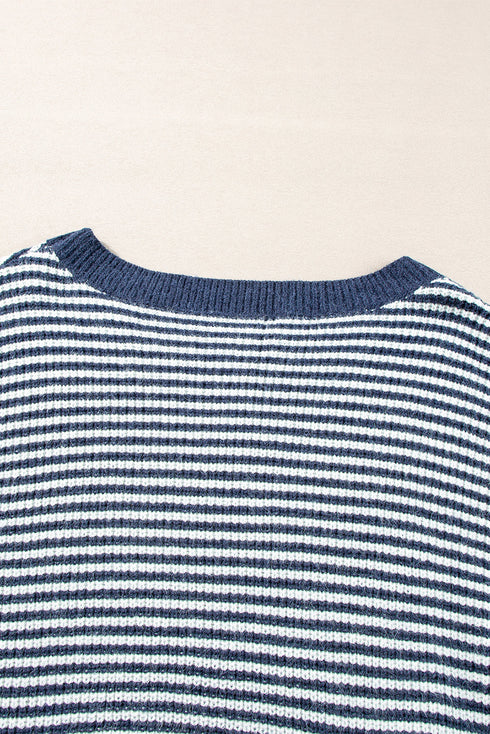 Striped Slouchy Knit Boat Neck Pullover Sweater