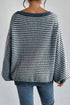 Striped Slouchy Knit Boat Neck Pullover Sweater