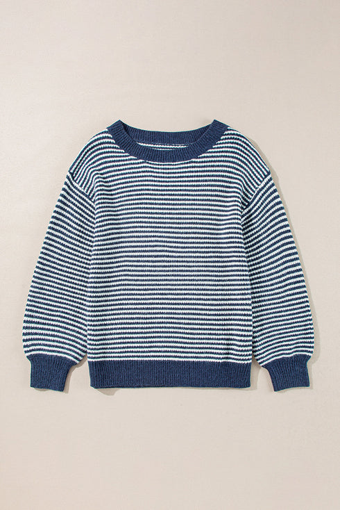 Striped Slouchy Knit Boat Neck Pullover Sweater