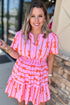 Striped Smocked Bow Detail A Line Mini Dress