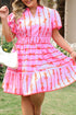 Striped Smocked Bow Detail A Line Mini Dress