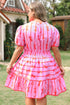 Striped Smocked Bow Detail A Line Mini Dress