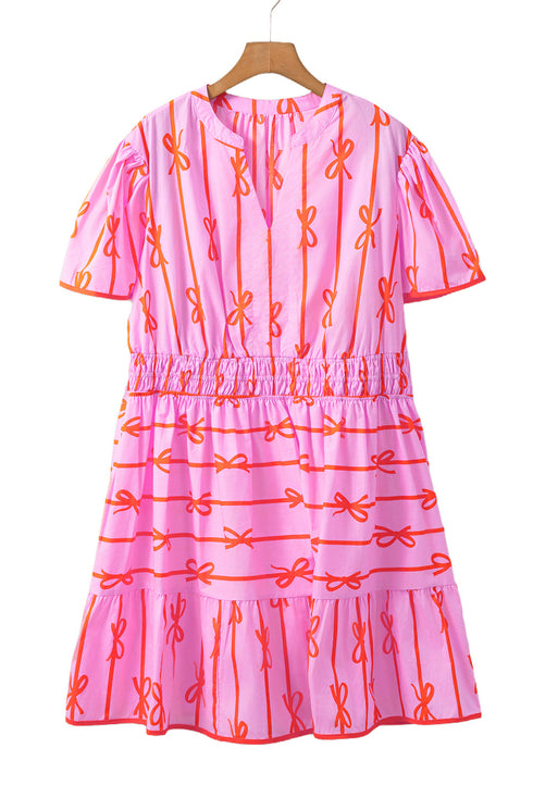 Striped Smocked Bow Detail A Line Mini Dress