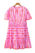 Striped Smocked Bow Detail A Line Mini Dress