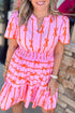 Striped Smocked Bow Detail A Line Mini Dress