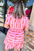Striped Smocked Bow Detail A Line Mini Dress