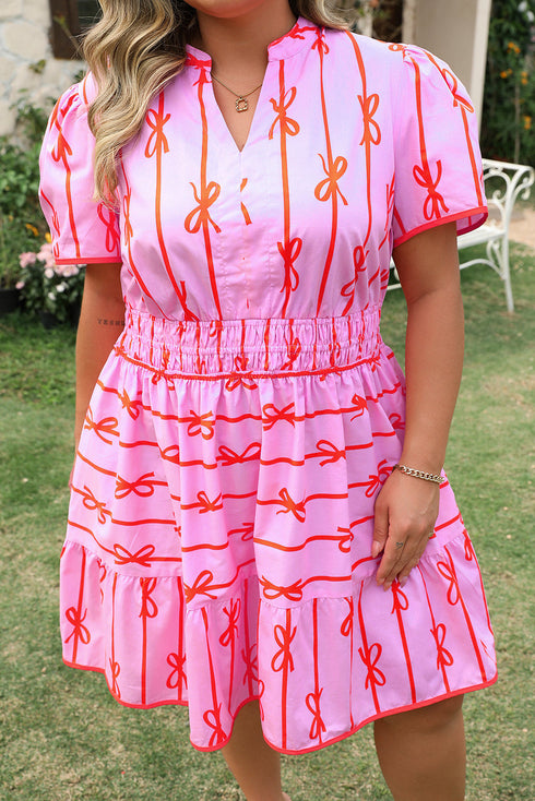 Striped Smocked Bow Detail A Line Mini Dress
