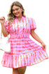 Striped Smocked Bow Detail A Line Mini Dress
