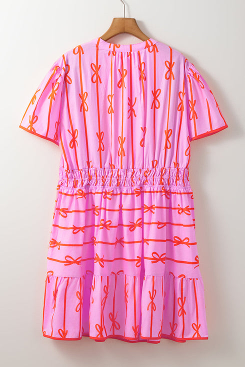 Striped Smocked Bow Detail A Line Mini Dress