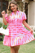 Striped Smocked Bow Detail A Line Mini Dress