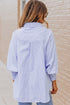 Striped Smocked Cuff Relaxed Fit Button Down Shirt