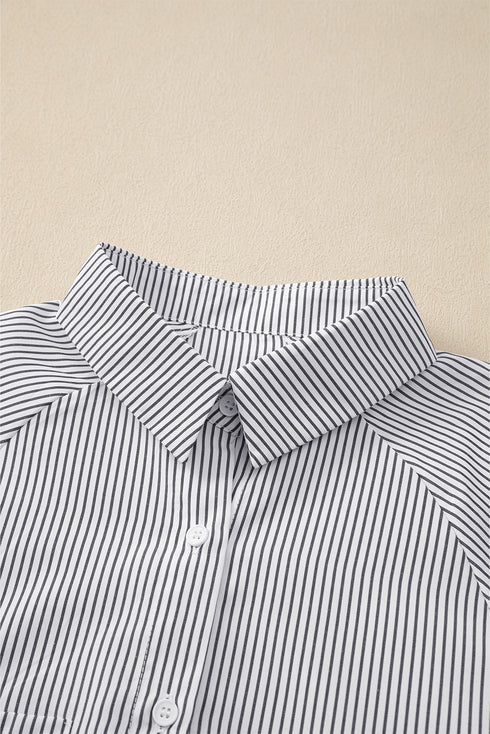 Striped Smocked Cuff Relaxed Fit Button Down Shirt