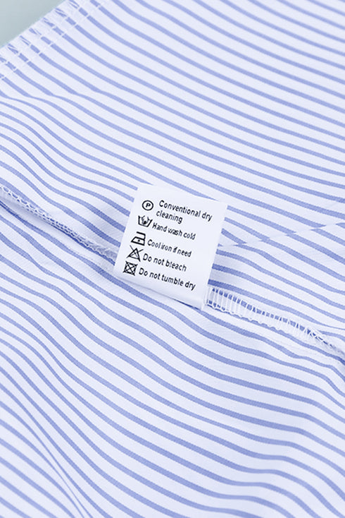 Striped Smocked Cuff Relaxed Fit Button Down Shirt