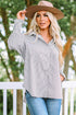 Striped Smocked Cuff Relaxed Fit Button Down Shirt