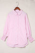 Striped Smocked Cuff Relaxed Fit Button Down Shirt