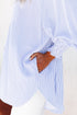 Striped Smocked Cuff Relaxed Fit Button Down Shirt