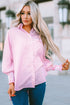 Striped Smocked Cuff Relaxed Fit Button Down Shirt