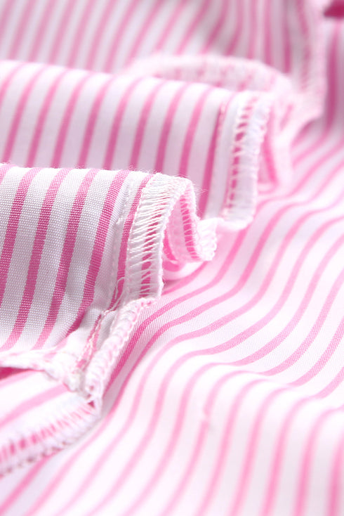 Striped Smocked Cuff Relaxed Fit Button Down Shirt