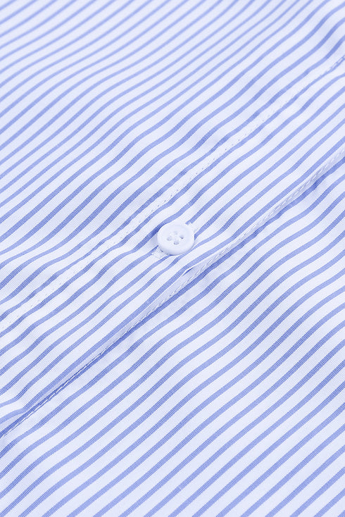 Striped Smocked Cuff Relaxed Fit Button Down Shirt
