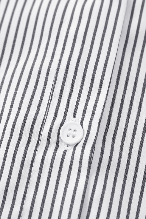 Striped Smocked Cuff Relaxed Fit Button Down Shirt