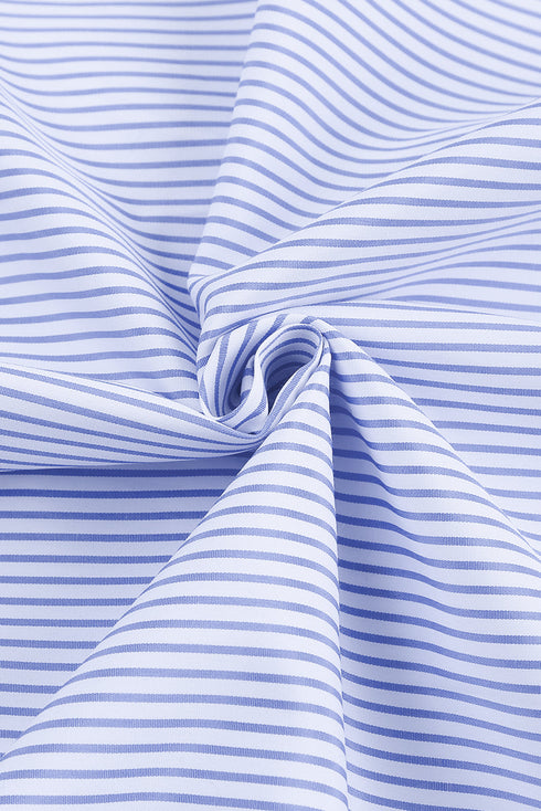 Striped Smocked Cuff Relaxed Fit Button Down Shirt
