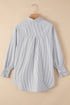 Striped Smocked Cuff Relaxed Fit Button Down Shirt