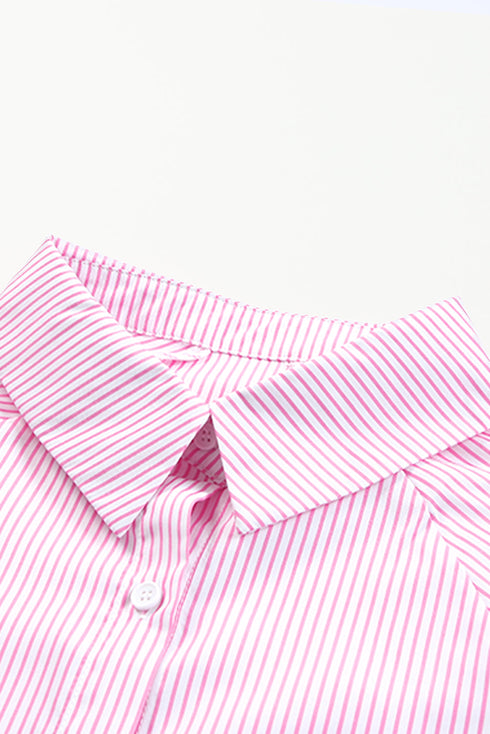 Striped Smocked Cuff Relaxed Fit Button Down Shirt