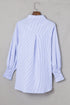 Striped Smocked Cuff Relaxed Fit Button Down Shirt