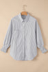 Striped Smocked Cuff Relaxed Fit Button Down Shirt