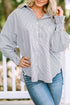 Striped Smocked Cuff Relaxed Fit Button Down Shirt