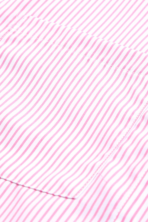 Striped Smocked Cuff Relaxed Fit Button Down Shirt