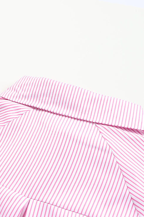 Striped Smocked Cuff Relaxed Fit Button Down Shirt