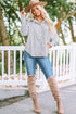 Striped Smocked Cuff Relaxed Fit Button Down Shirt